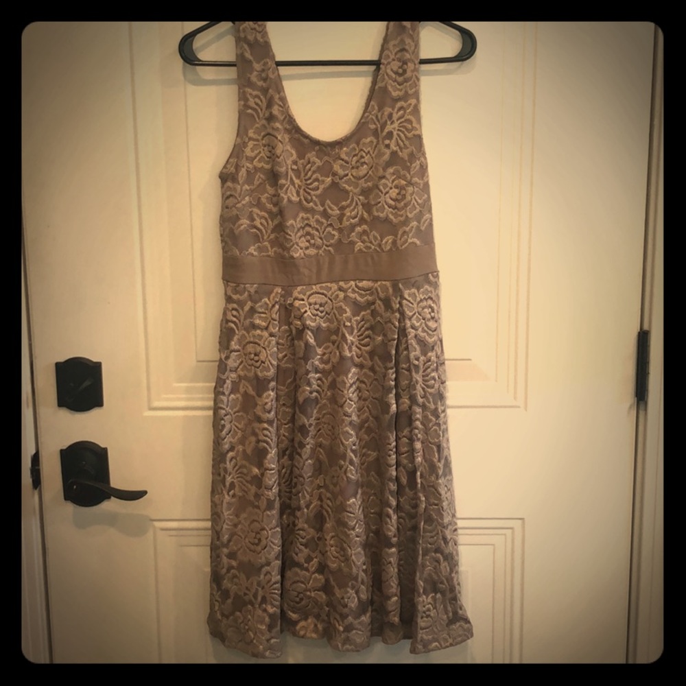 New tags on gold/taupe dress
